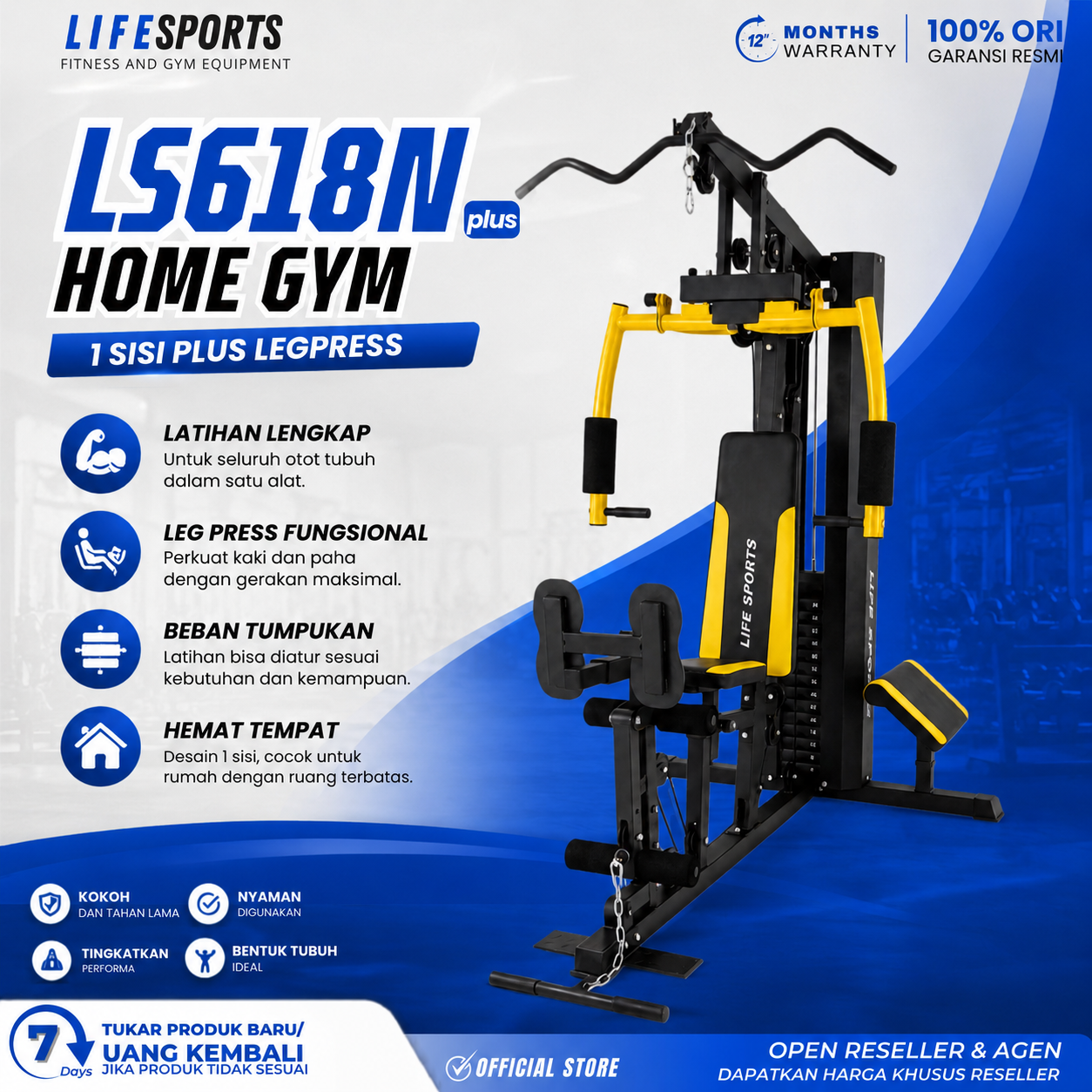NQG – New Alat Olahraga Fitness Multi Homegym 1 Sisi Lifesports LS HG 618 Plus Legpress