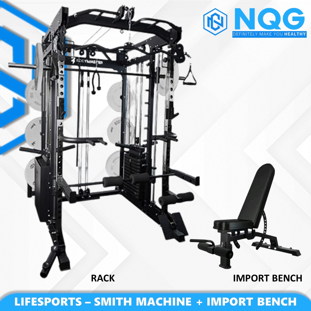 NQG – New Alat Olahraga Fitness Gym All In One Power Rack Smith Machine BM 3080MS Plus Bench & Plate