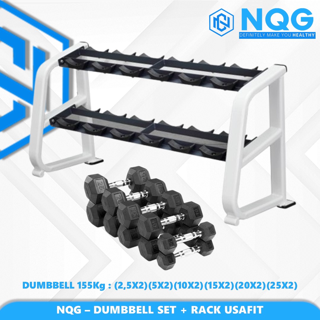 NQG – New Alat Olahraga Fitness Gym Multi Functional Rack Plus Dumbbell Set Hexagonal Usafit Commercial